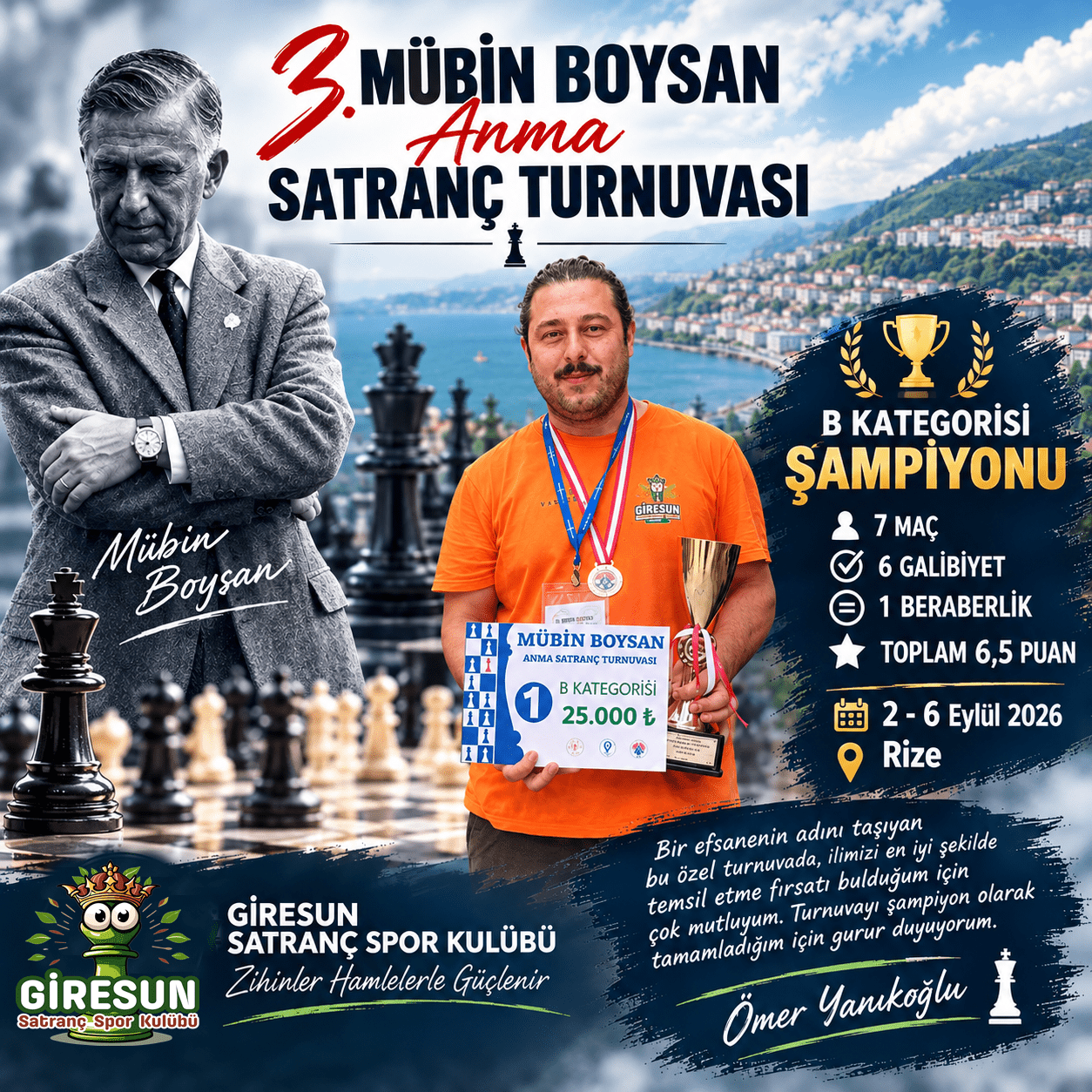 ŞAMPİYONLUK KUPASI GİRESUN’A GELDİ! 💚🏆♟️